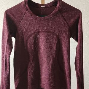 lululemon athletica Long Sleeve Top in Burgundy with Metallic Sheen